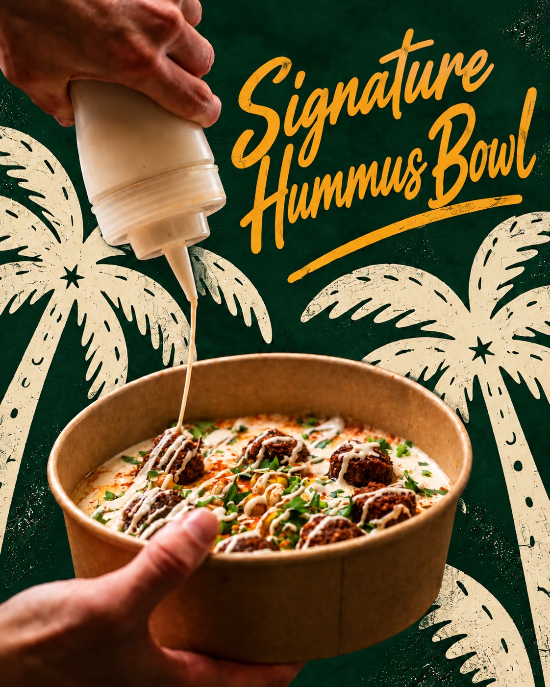Signature Hummus Bowl mit Palmenillustrationen