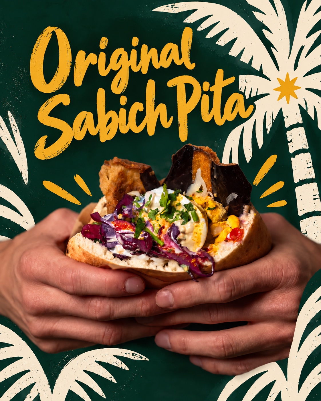 Original Sabich Pita mit Palmenillustrationen